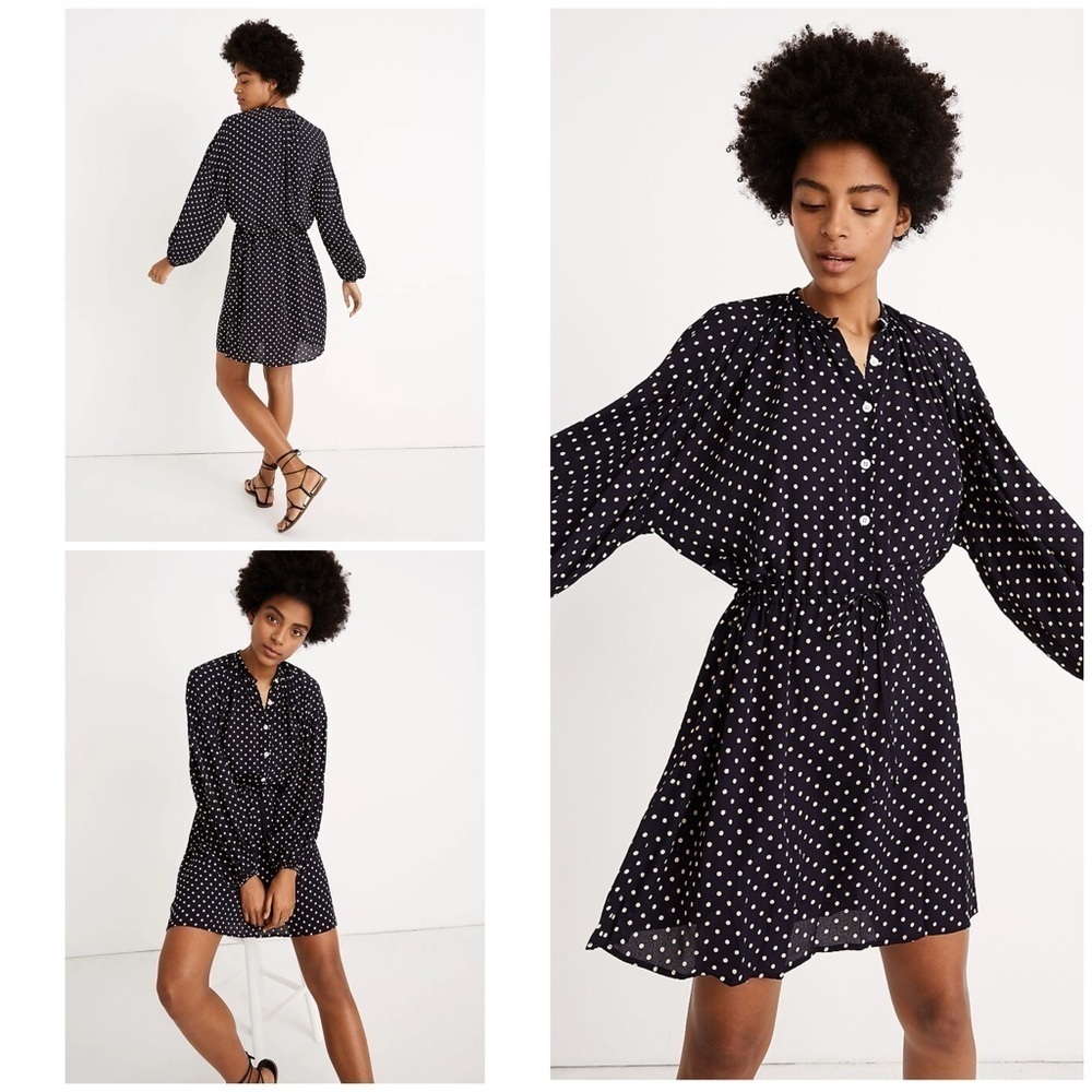 Christy Dawn x Madewell Bonnie Polka Dots Drawstring Long Sleeves Dress XS